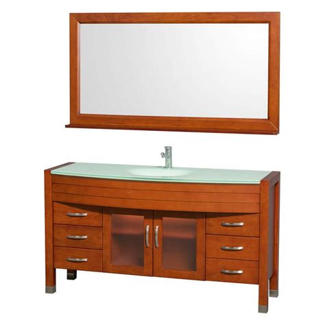 Wyndham Collection Daytona 60 inch Single Bathroom Vanity in Cherry, Green Glass Countertop ...