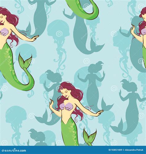 Seamless Background with Mermaids Stock Vector - Illustration of marine ...