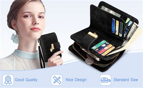 TEUEN Small RFID Blocking Wallet for Women Leather Compact Bifold Wallet 18 Card Slots Ladies ...