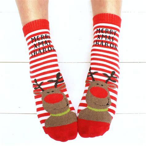 personalised reindeer christmas slipper socks by sparks and daughters | notonthehighstreet.com