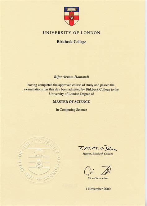 College University: University College London Degree Certificates