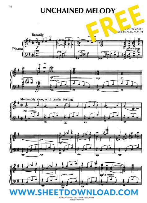 Download and print Unchained Melody piano sheet music by The Righteous ...