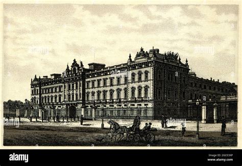 Vintage engraving of Buckingham Palace in the late 19th century ...