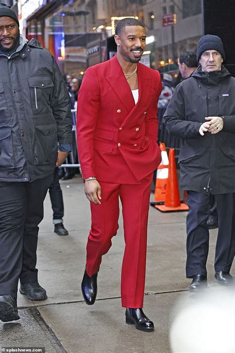 Michael B. Jordan looks handsome in bright red double-breasted suit ...