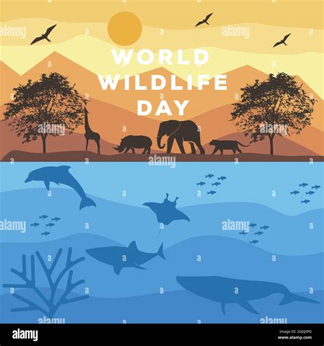 world wildlife day poster with animal silhouette illustration. animal silhouette vector on the ...