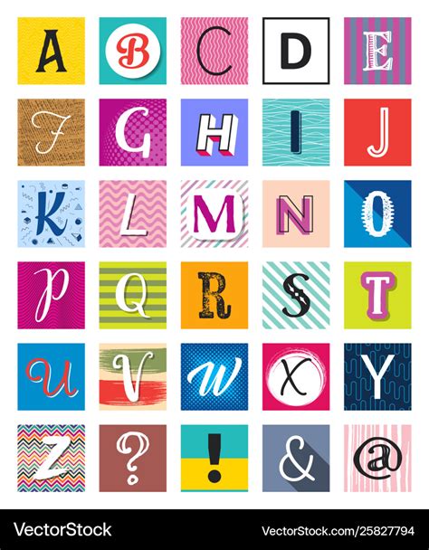 Funny alphabet letters with various designs Vector Image