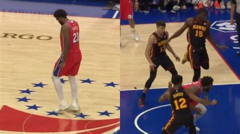 Watch: Joel Embiid seemingly sustains knee injury during Hawks-Sixers