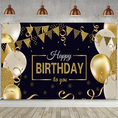 Buy Happy Birthday Backdrop Banner Extra Large Black and Gold Sign for ...