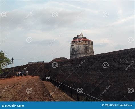 An Old Lighthouse Standing Inside Fort on the Seashore in Goa. Name of ...