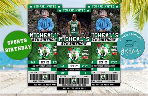 Boston Celtics Ticket Birthday Editable Templates Instant Download | Bobotemp