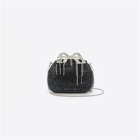 Black Satin Rhinestone Clutch Bag – self-portrait-US