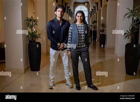 Actors Pavia Sidhu, right and Yugam Sood pose for photographers for portraits of the film 'Dear ...