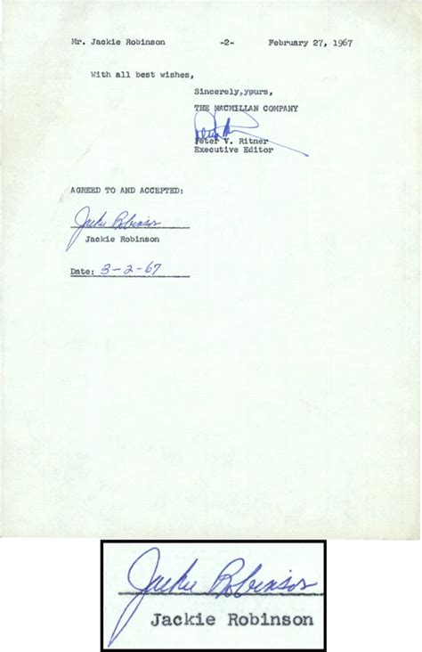 1967 Jackie Robinson Signed Contract Page