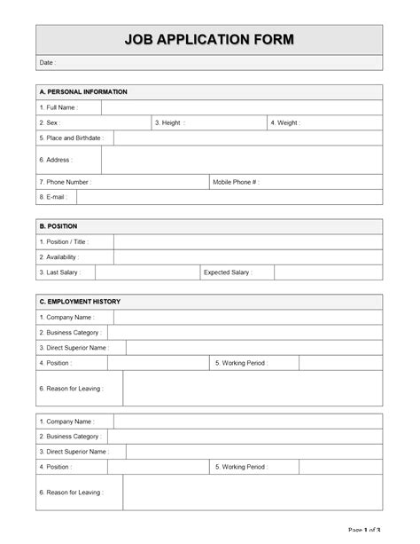 Employment Form Template Word