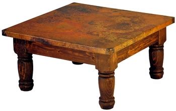 Square Farmhouse Coffee Table with Hammered Copper Top