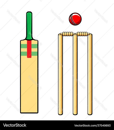 Cricket set bat stumps bails and ball Royalty Free Vector