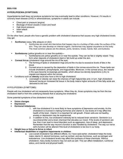 Symptoms OF Hyperlipidemia AND Hypolipidemia - BSN- HYPERLIPIDEMIA ...