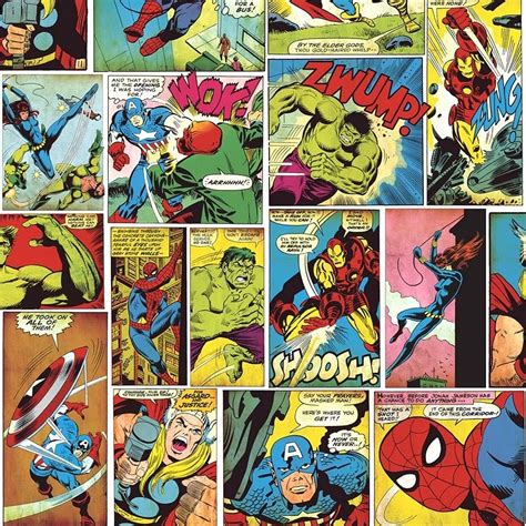 Buy Muriva 159501 Marvel Avengers Wallpaper Multi Coloured Hulk Thor Ironman Comic Strip Kids ...