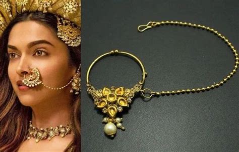 Gold Plated Bridal Jewellery Nose Ring Nath With Long Chain at Rs 155 ...