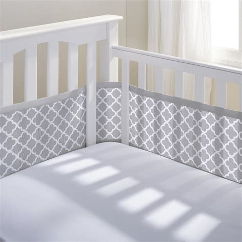 BreathableBaby Breathable Mesh Crib Liner – Classic Collection – Gray Clover – Fits Full-Size ...