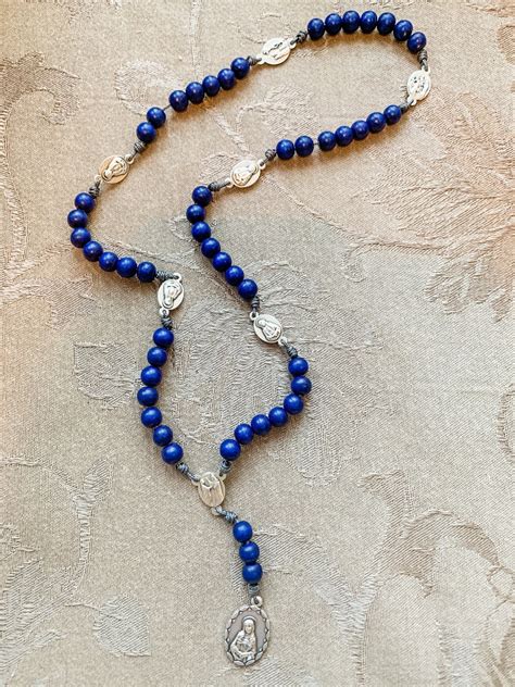 Seven Sorrows Rosary With Dark Blue Wood Beads 7 Sorrows - Etsy