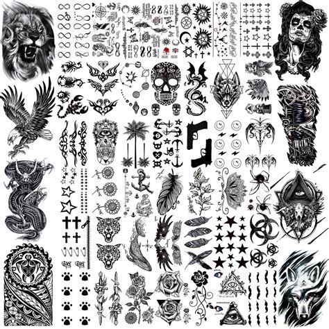 Buy VANTATY50 Sheets Black Temporary Tattoos For Men Adults Ealge Dragon Lion Wolf Animals For ...