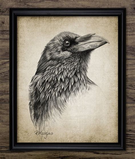 Raven Pencil Drawing Printable Raven Raven Poster Gothic - Etsy