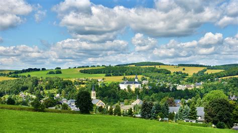 Neuhausen Erzgebirge, Germany, town, trees, field, clouds wallpaper ...