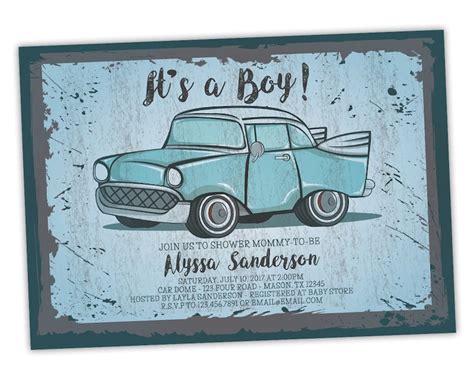 Vintage Car Baby Shower Invitations Retro Truck Baby Shower | Etsy