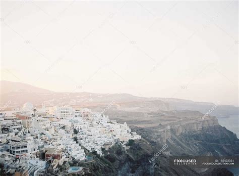 Aerial view of Santorini, Greece — light, outside - Stock Photo | #155423354