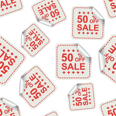 Sale 50 percent off sticker seamless pattern background icon. Business flat vector illustration ...