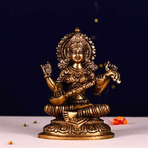 buy this brass saraswati idol height 8 inch - devsabha