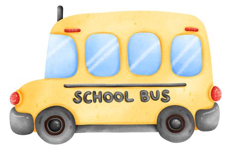 Isolated cute yellow school bus in watercolor style and transparent ...