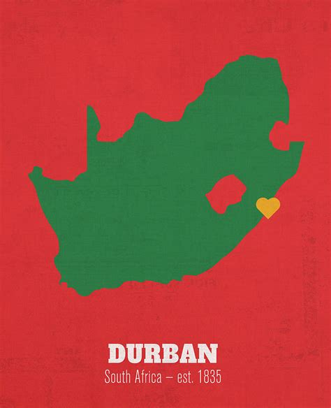 Durban South Africa Founded 1835 World Cities Heart Print Mixed Media by Design Turnpike - Fine ...