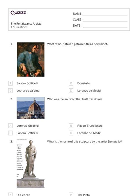 50+ renaissance worksheets for 4th Class on Quizizz | Free & Printable