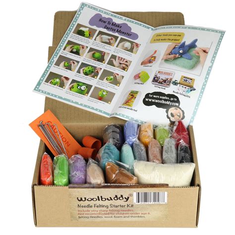 Needle Felting Starter Kit by Woolbuddy – 16 Wool Colors, Felting Foam ...