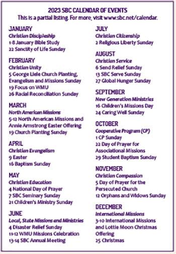 2023 SBC calendar highlighted by new Caring Well Sunday - Baptist Courier