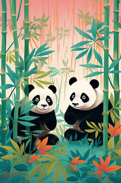 Premium AI Image | two pandas in bamboo forest with bamboo in the ...