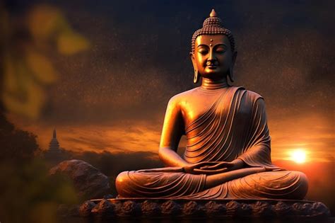 Premium Photo | A statue of buddha sits in a lotus position.