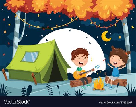 Vector Illustration Of Kids Camping. Download a Free Preview or High Quality Adobe Illustrator ...