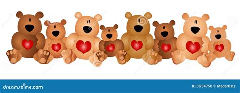 Row of Cute Teddy Bears with Hearts Stock Illustration - Illustration ...