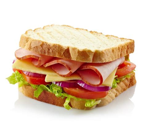 Sandwich with ham, cheese and fresh vegetables isolated on white background | Healthy road trip ...