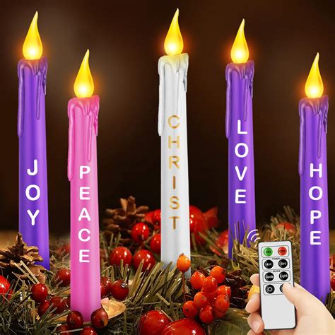 5 Pcs LED Flameless Advent Candle Set Christmas Advent Candles with ...