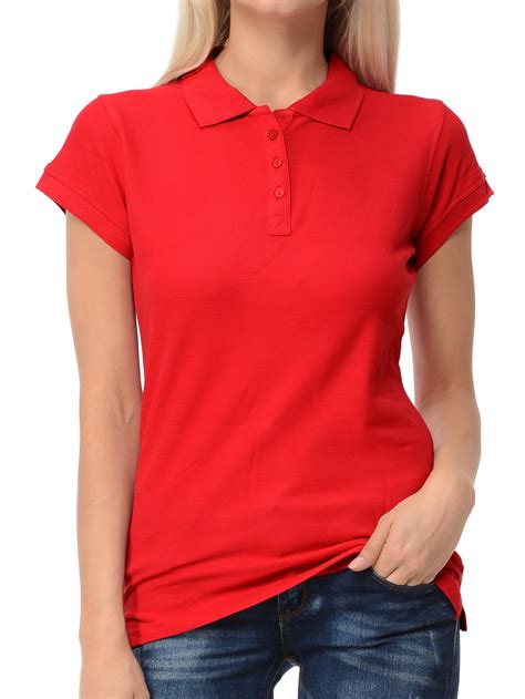 Basico - Basico Red Polo Collared Shirts For Women 100% Cotton Short Sleeve Golf Slim Fit Polo ...