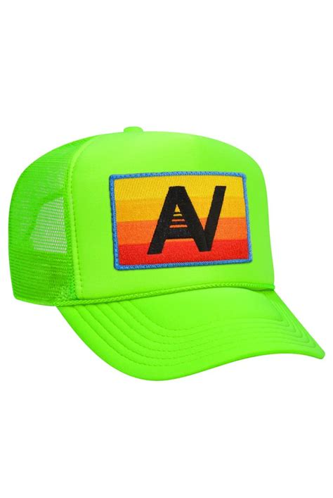 Load image into Gallery viewer, Aviator Nation Logo Rainbow Vintage Trucker Hat in Neon Green