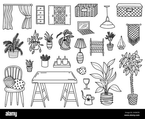Linear design of various home decor items Stock Photo - Alamy