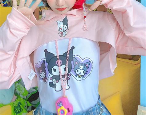 Japanese Kawaii Kuromi Pink Short Shirt SD00914 – SYNDROME - Cute Kawaii Harajuku Street Fashion ...