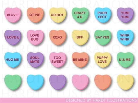 Classic Candy Heart Clipart Conversation Hearts Valentine | Etsy ...