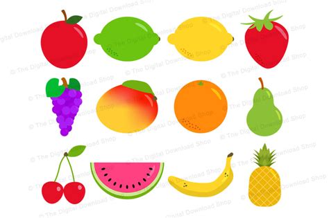 Fruit Clipart, Fruit Graphics, Healthy Foods Clipart, Pineapple, Lemon ...