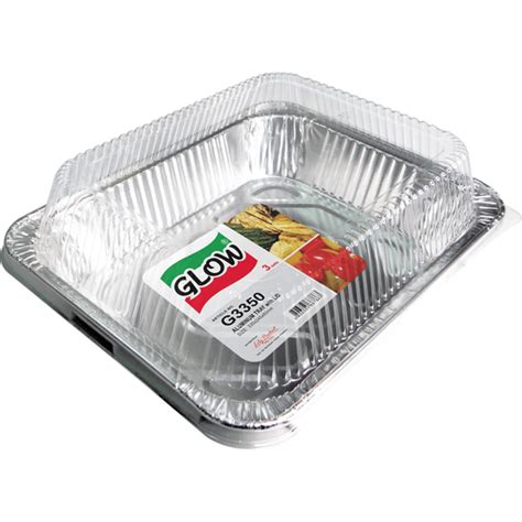 Glow Aluminum Tray Rectangle with Lid | 3pcs | Containers | Walter Mart